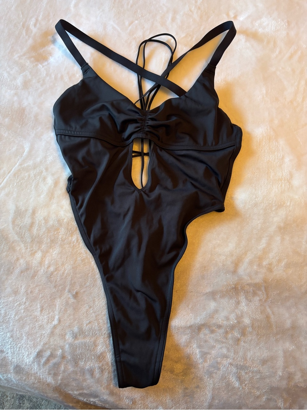 Black One-Piece Swimwear with Crisscross Straps
